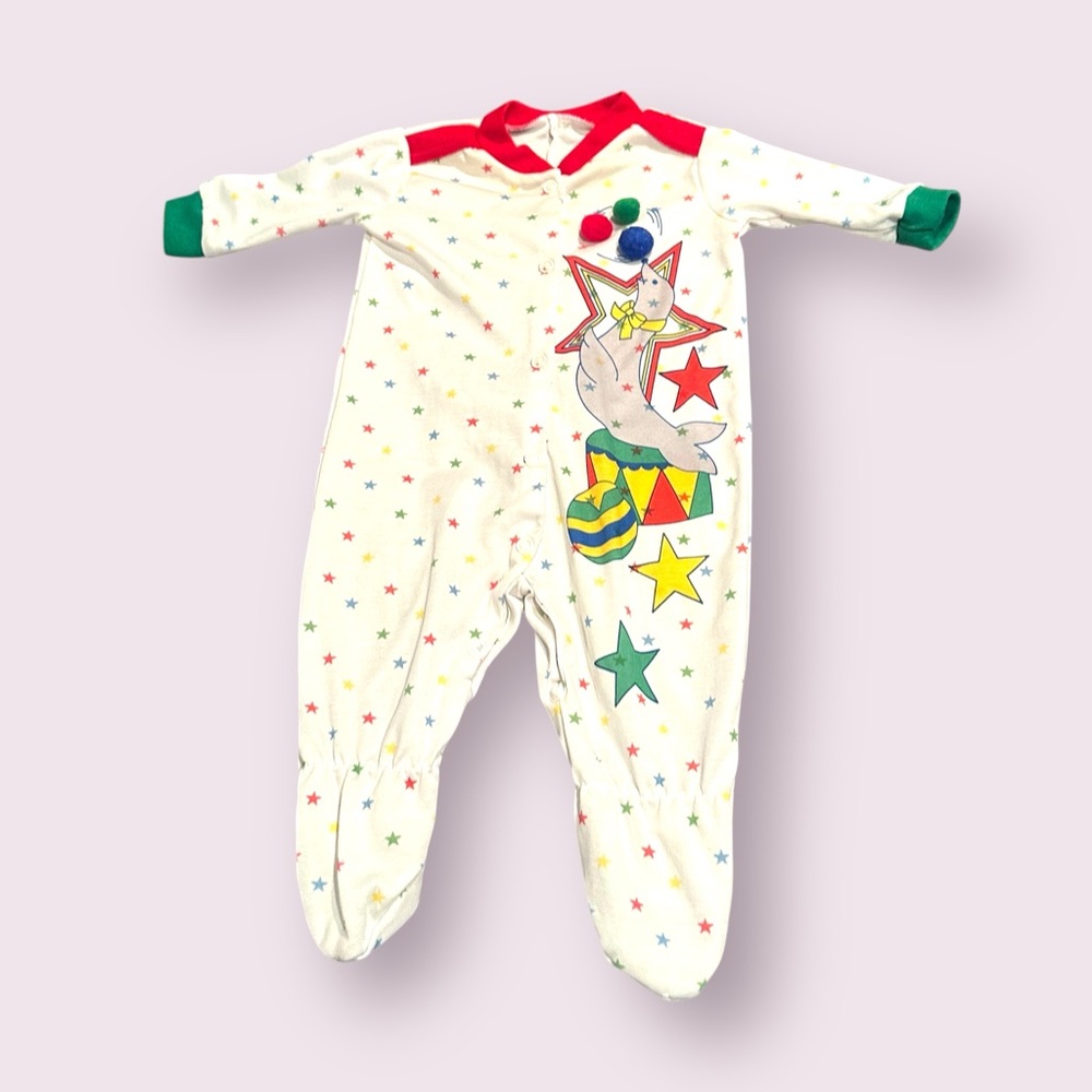 Vintage Colorful Starry Circus Seal Baby One Piece